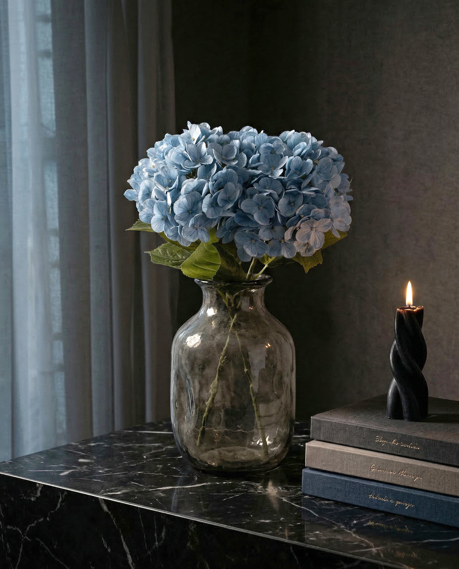 Artificial Blue PU Hydrangea Flower Stem