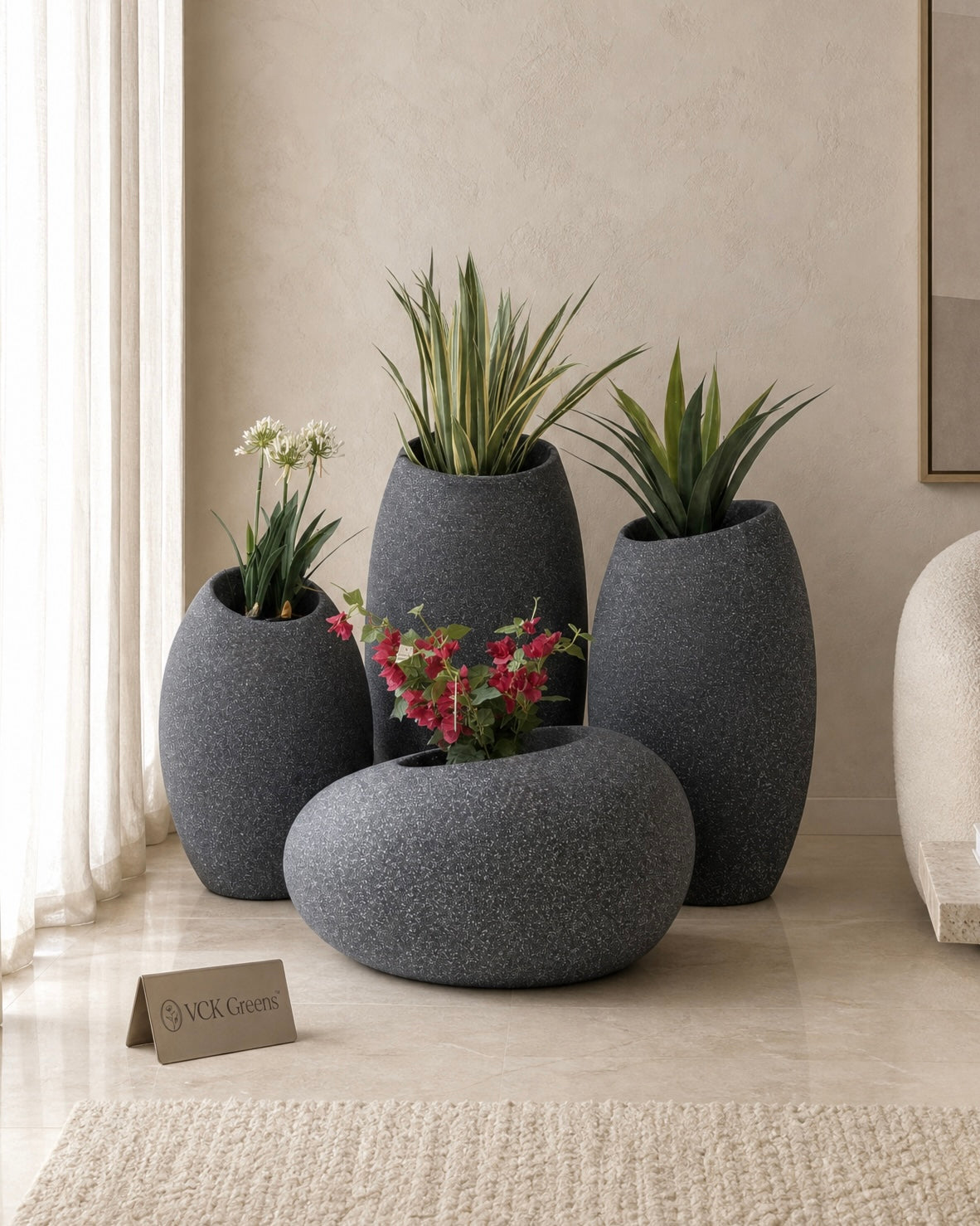 Pebble Texture FRP Planters – Grey