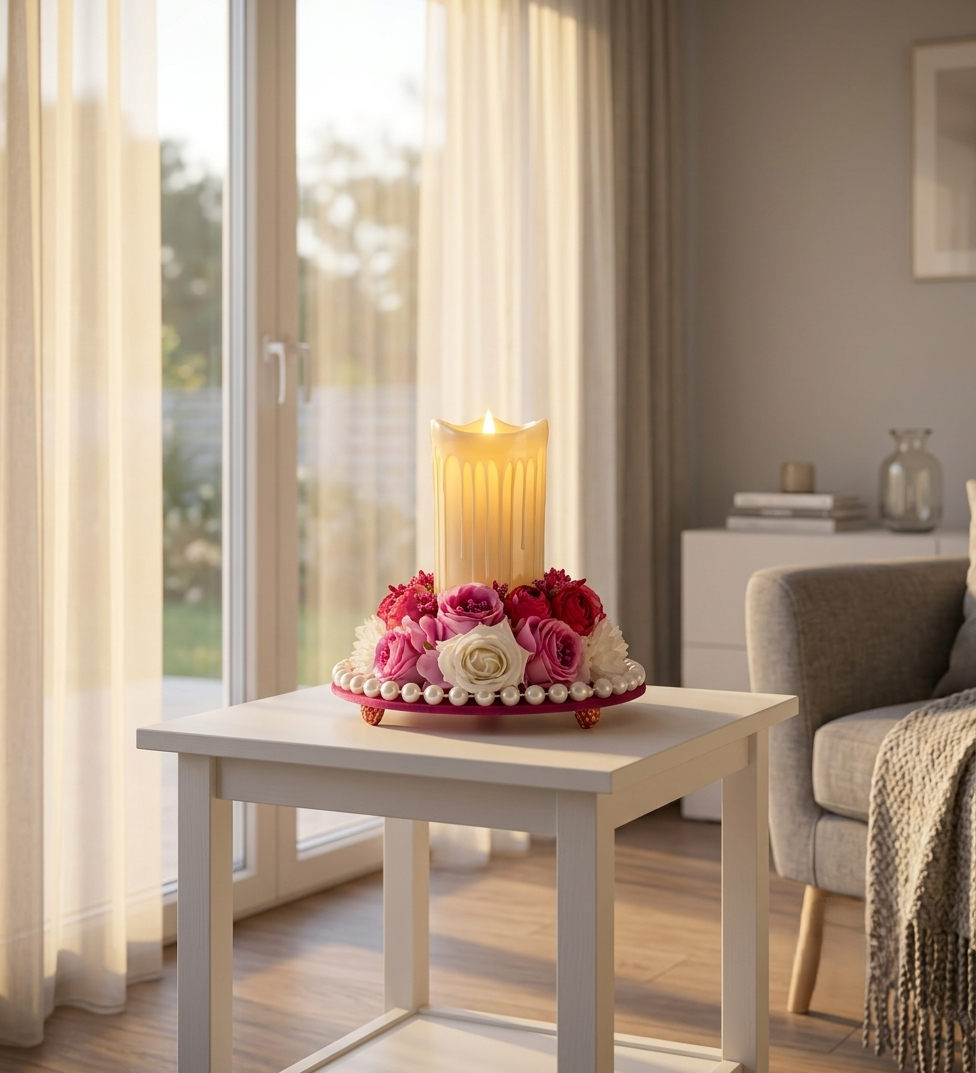 Pink Floral LED Candle Centerpiece