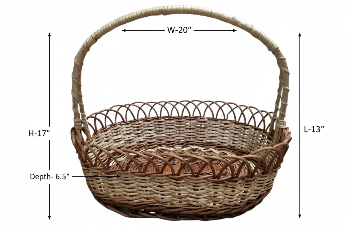 Handwoven Cane Basket with Handle