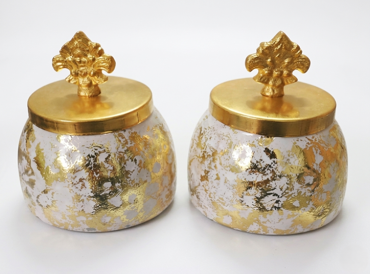 Gold & White Decorative Dry Fruit Jar Set (Set of 2)