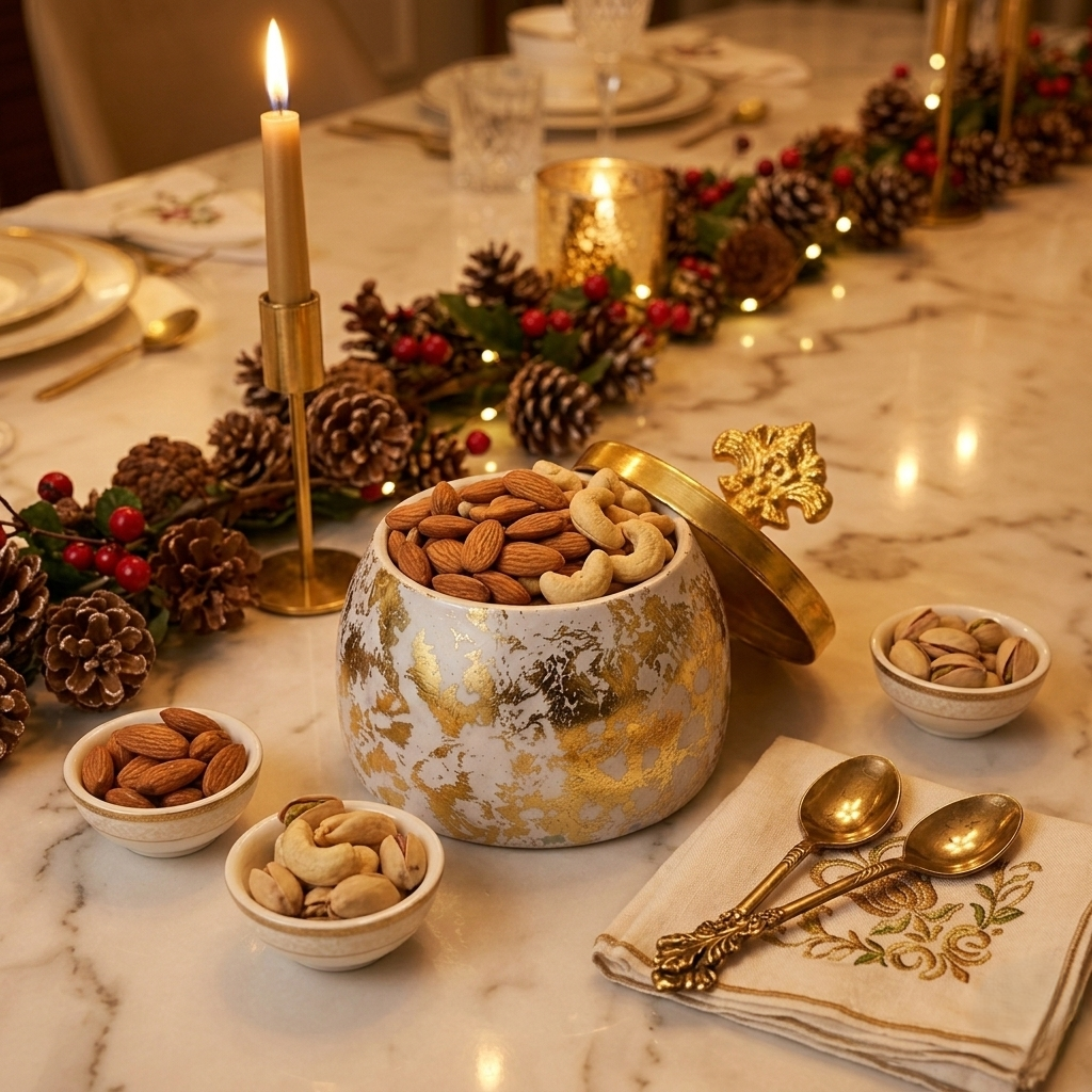 Gold & White Decorative Dry Fruit Jar Set (Set of 2)