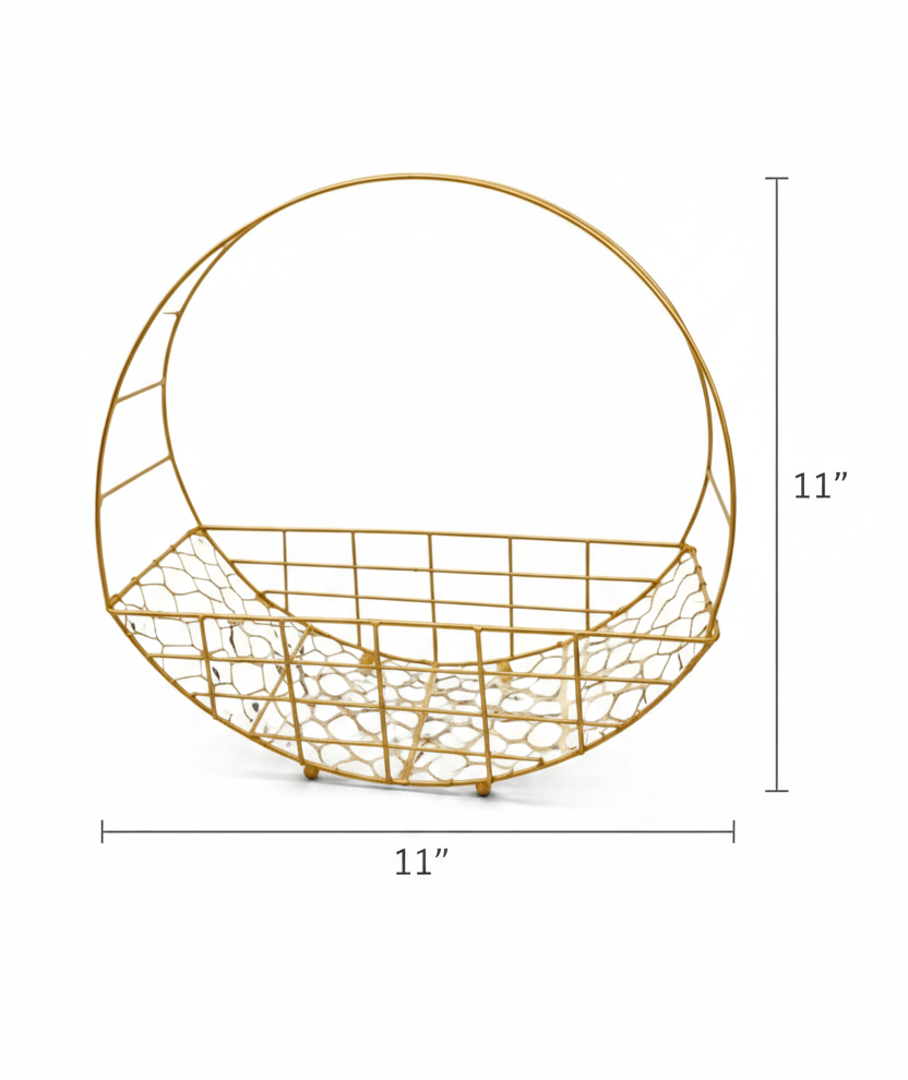 Golden Round Metal Gift Basket with Handle – 28cm