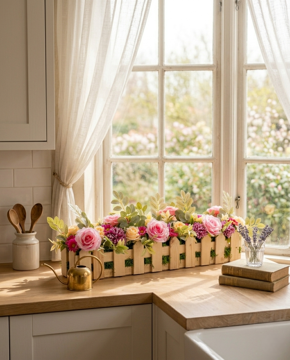 Rustic Floral Wooden Planter Arrangement