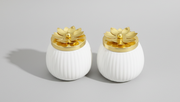 White Decorative Dry Fruit Jar with Golden Flower Lid (Set of 2)
