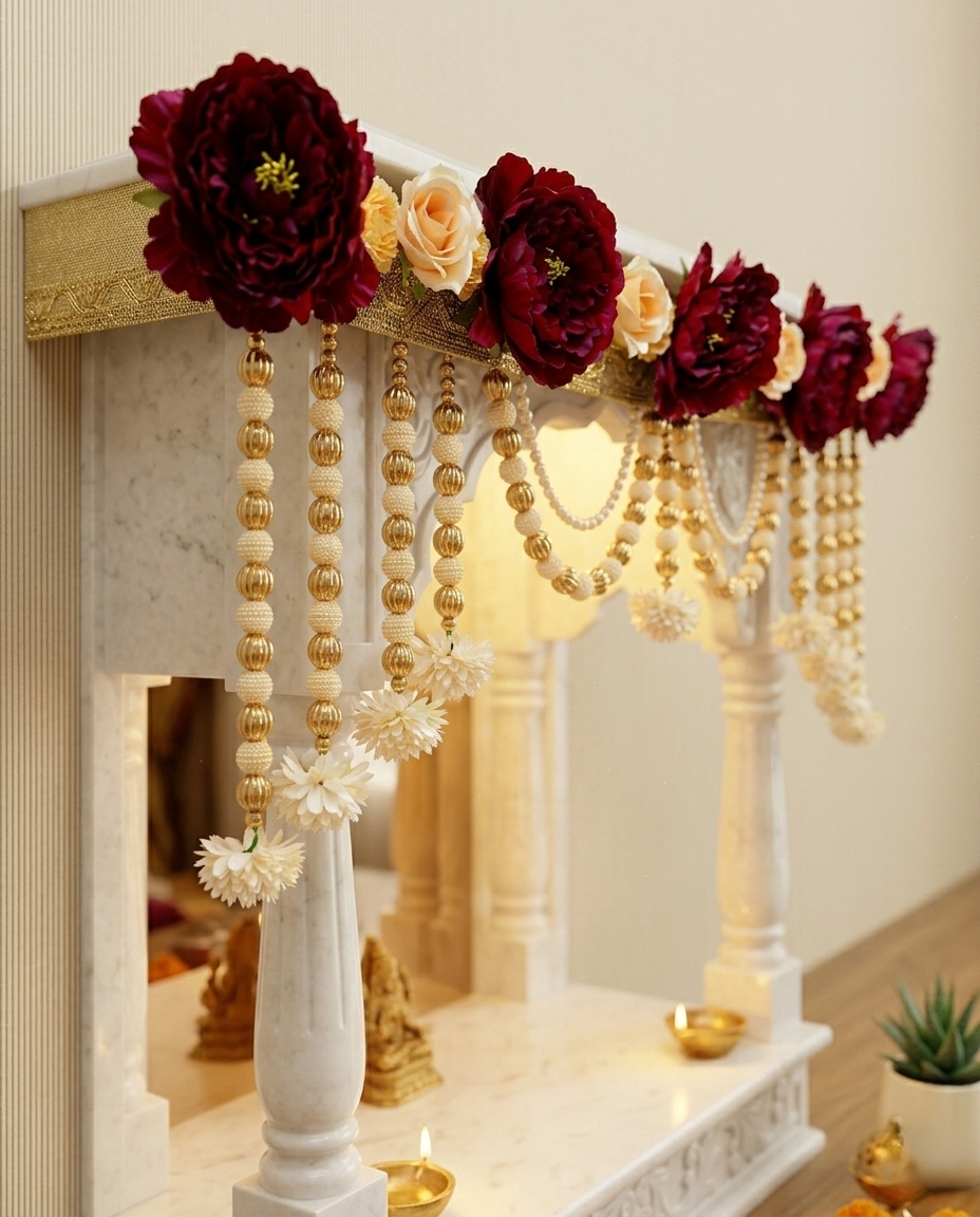 Artificial Floral Toran with Pearl Hanging