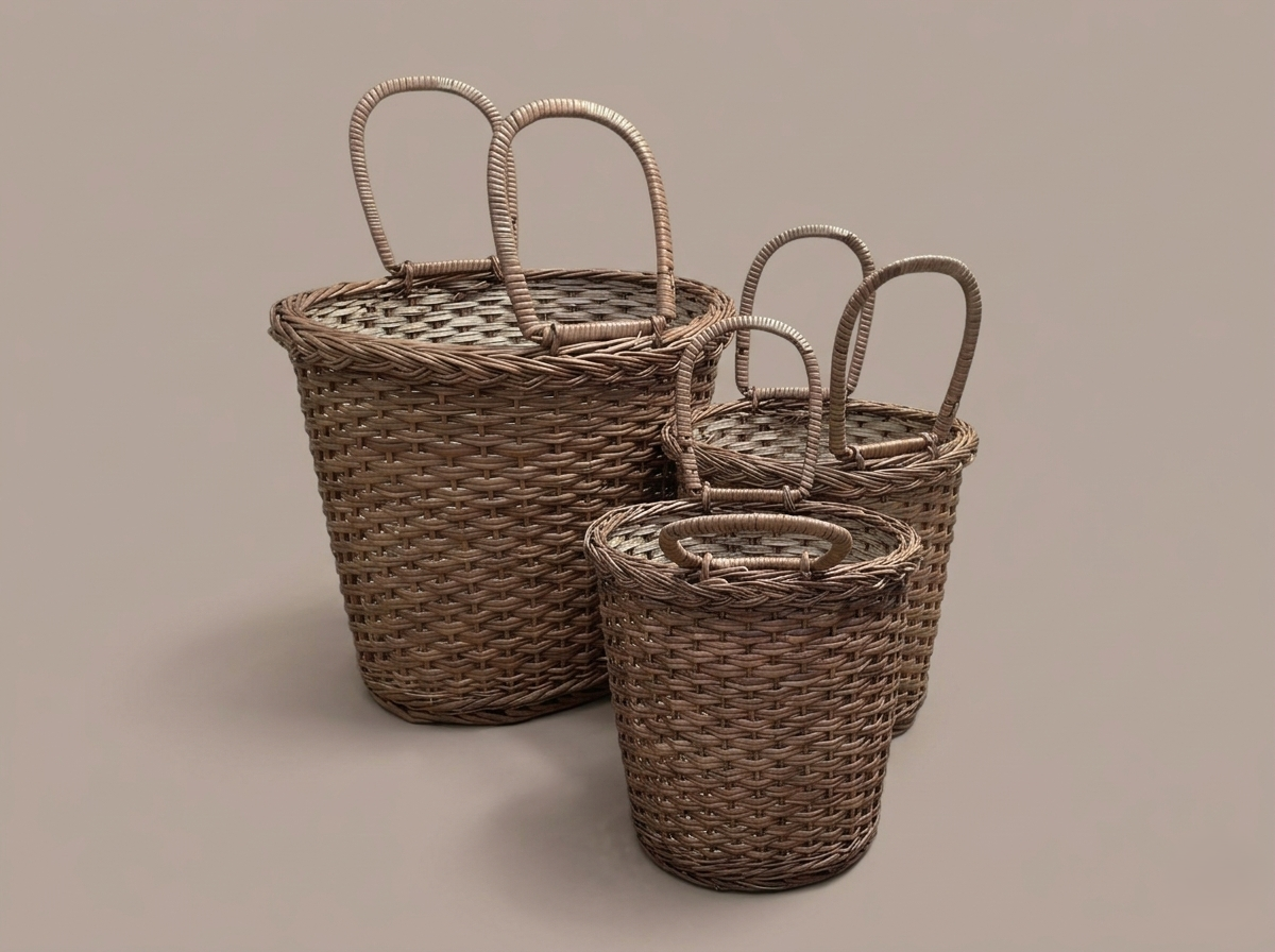 Handwoven Cane Storage Basket with Handle – Set of 3