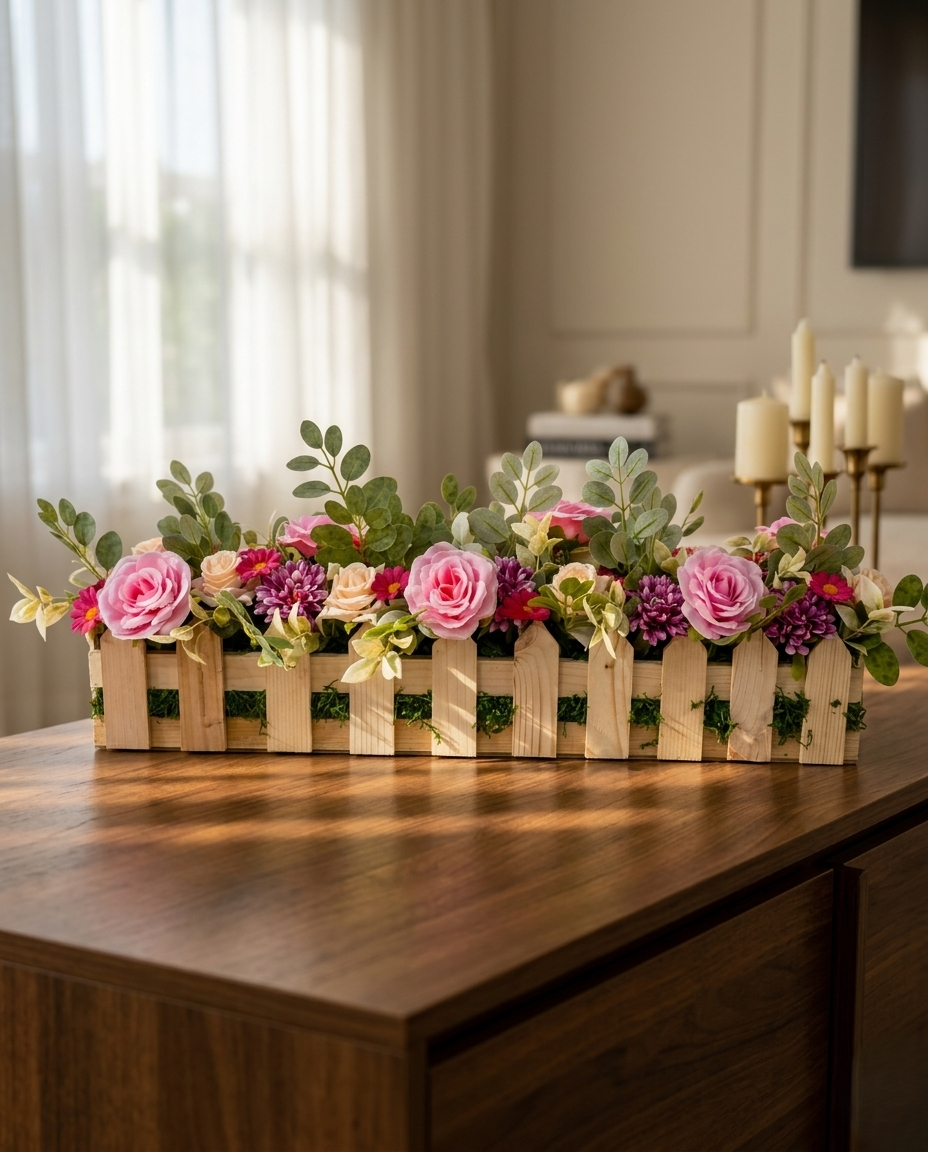 Rustic Floral Wooden Planter Arrangement