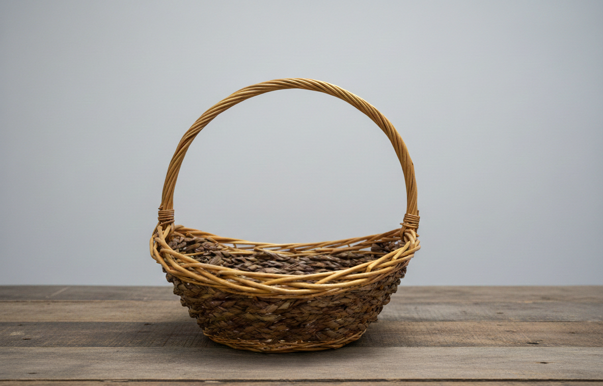 Handwoven Natural Cane Basket with Handle