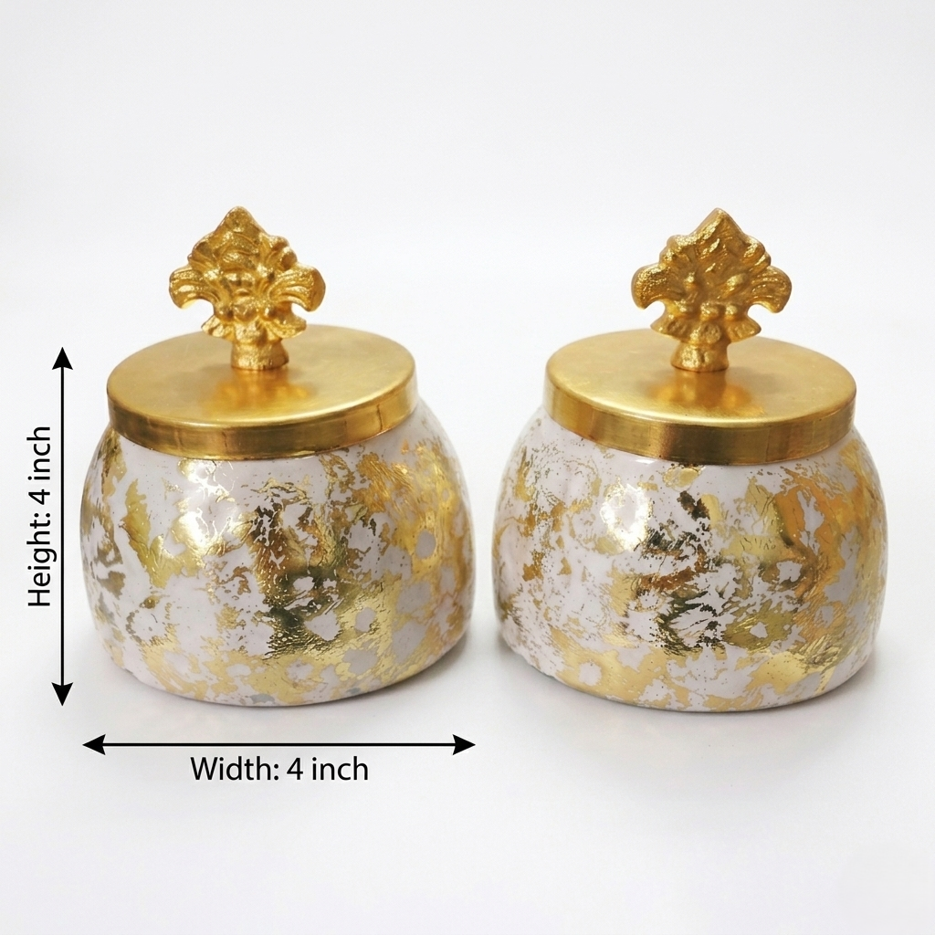 Gold & White Decorative Dry Fruit Jar Set (Set of 2)