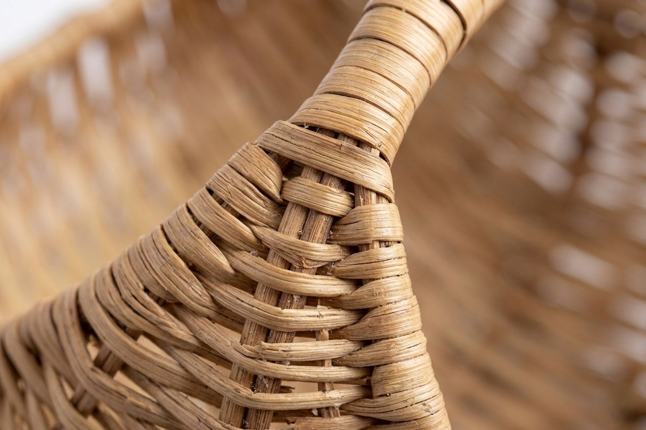 Handwoven Cane Basket with Built-In Handle
