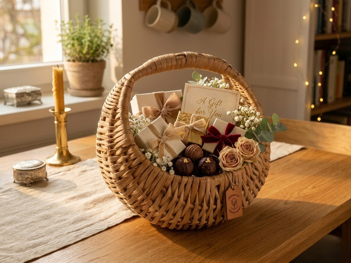 Handwoven Cane Basket with Built-In Handle