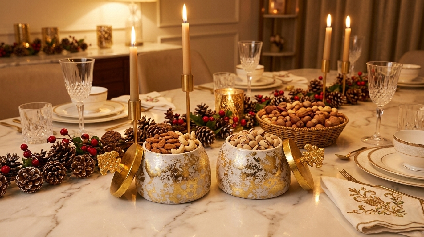 Gold & White Decorative Dry Fruit Jar Set (Set of 2)