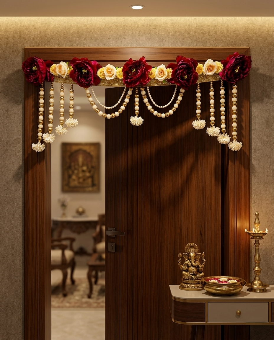 Artificial Floral Toran with Pearl Hanging