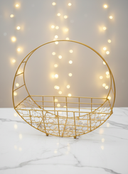 Golden Round Metal Gift Basket with Handle – 28cm