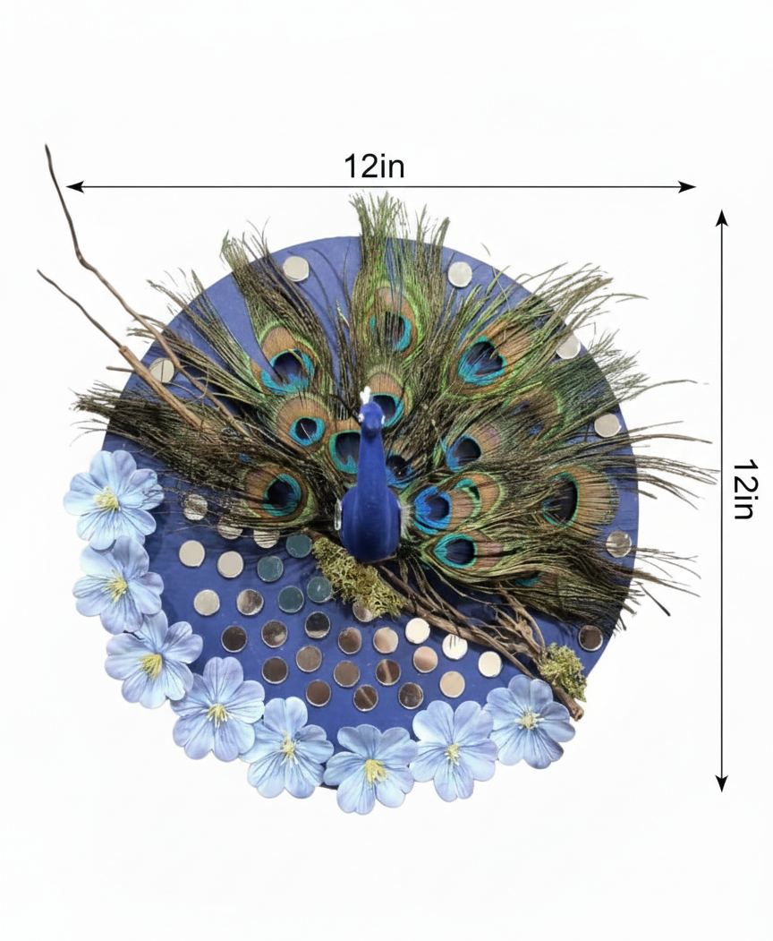 MDF Decorative Royal Peacock Feather Wall Hanging Art – 12 Inch