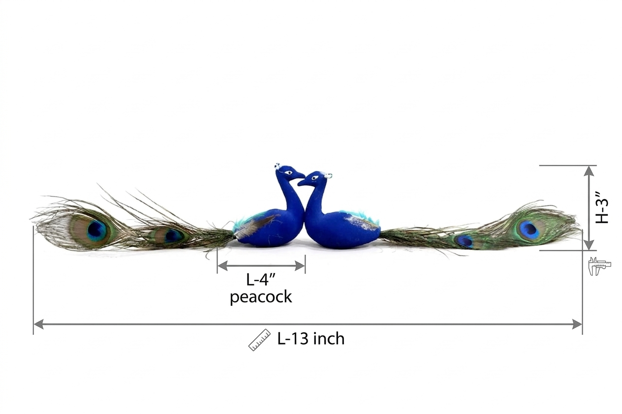 Decorative Blue Peacock Pair with Natural Feather Tail