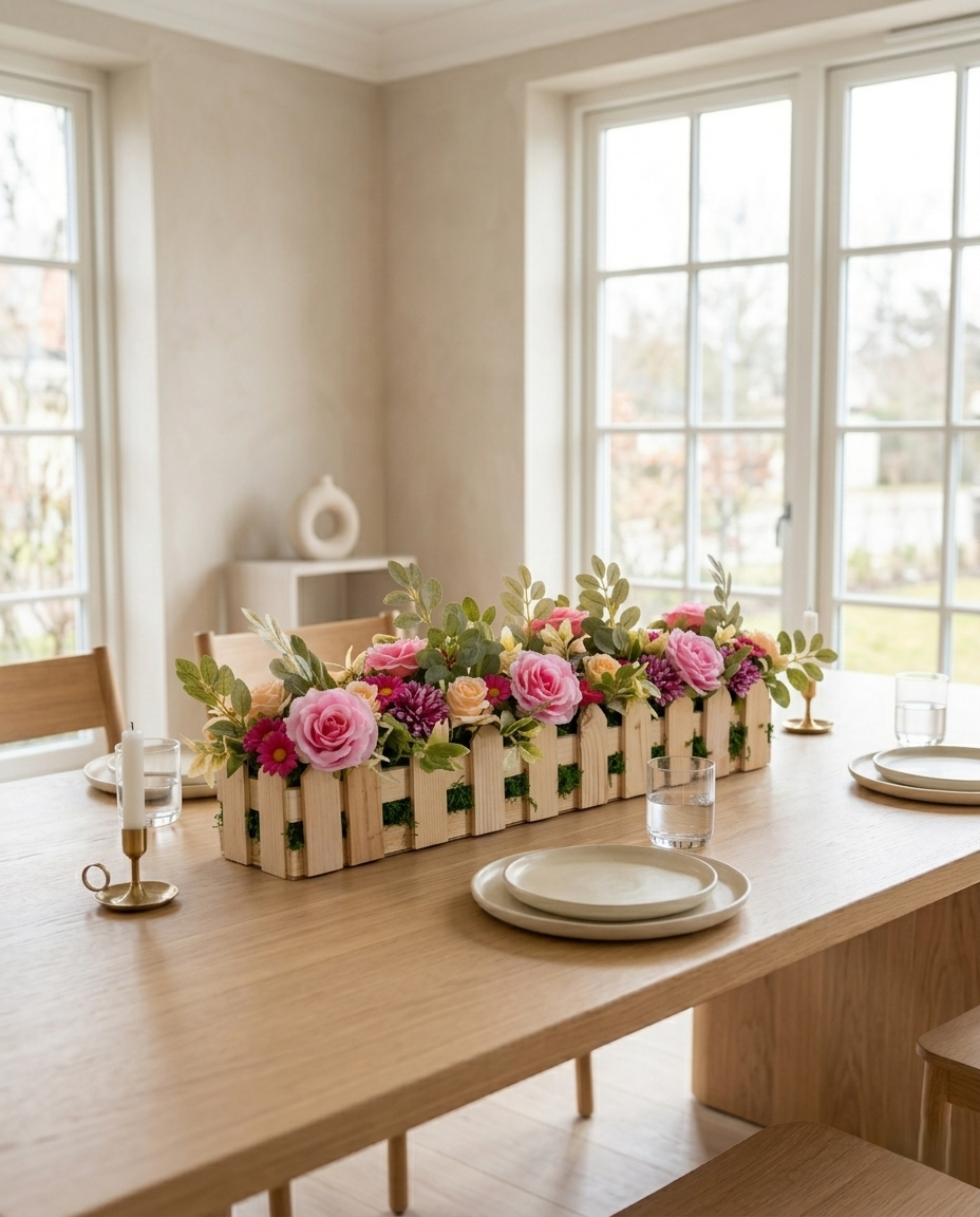 Rustic Floral Wooden Planter Arrangement