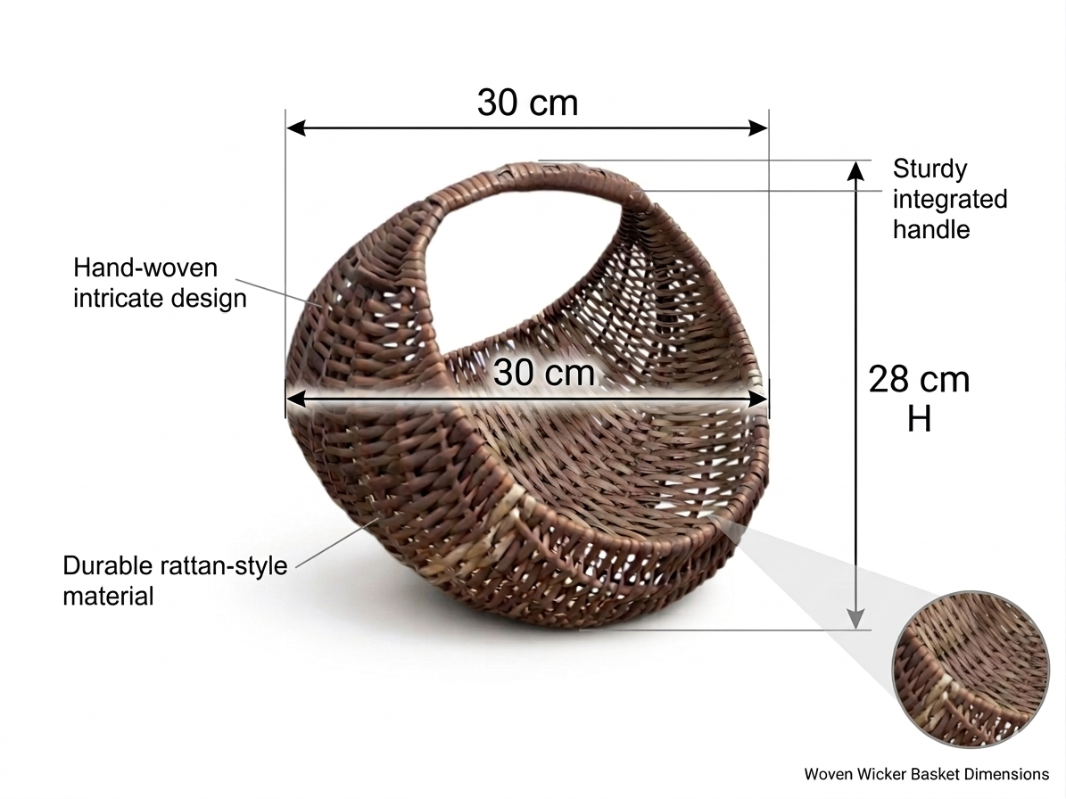 Handwoven Cane Basket with Built-In Handle