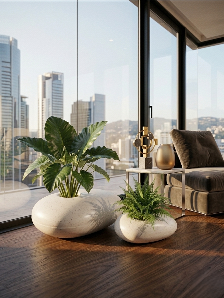White Pebble Sculptural Planter Set