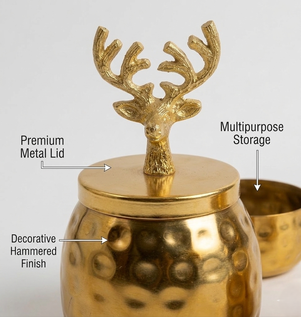Gold Deer Lid Decorative Jar Set (Set of 2)