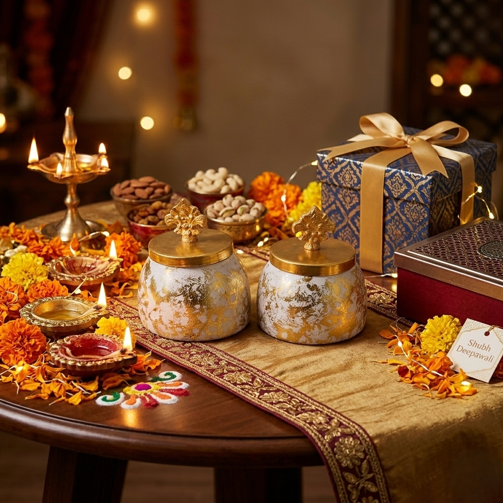 Gold & White Decorative Dry Fruit Jar Set (Set of 2)