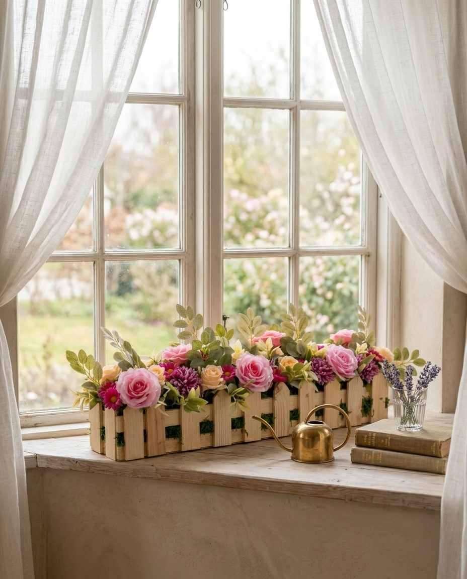 Rustic Floral Wooden Planter Arrangement