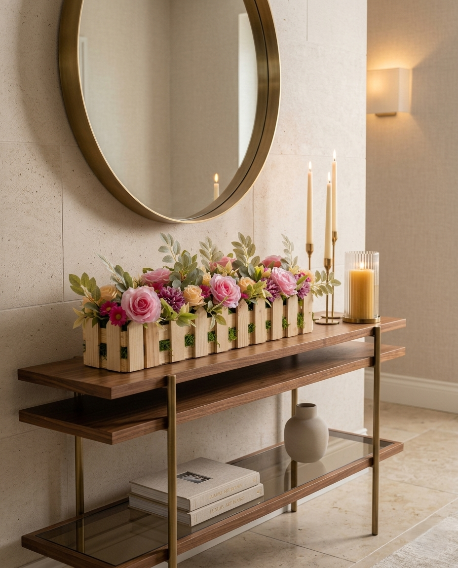 Rustic Floral Wooden Planter Arrangement