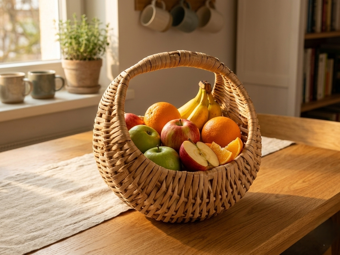Mini Handwoven Cane Basket with Built-In Handle