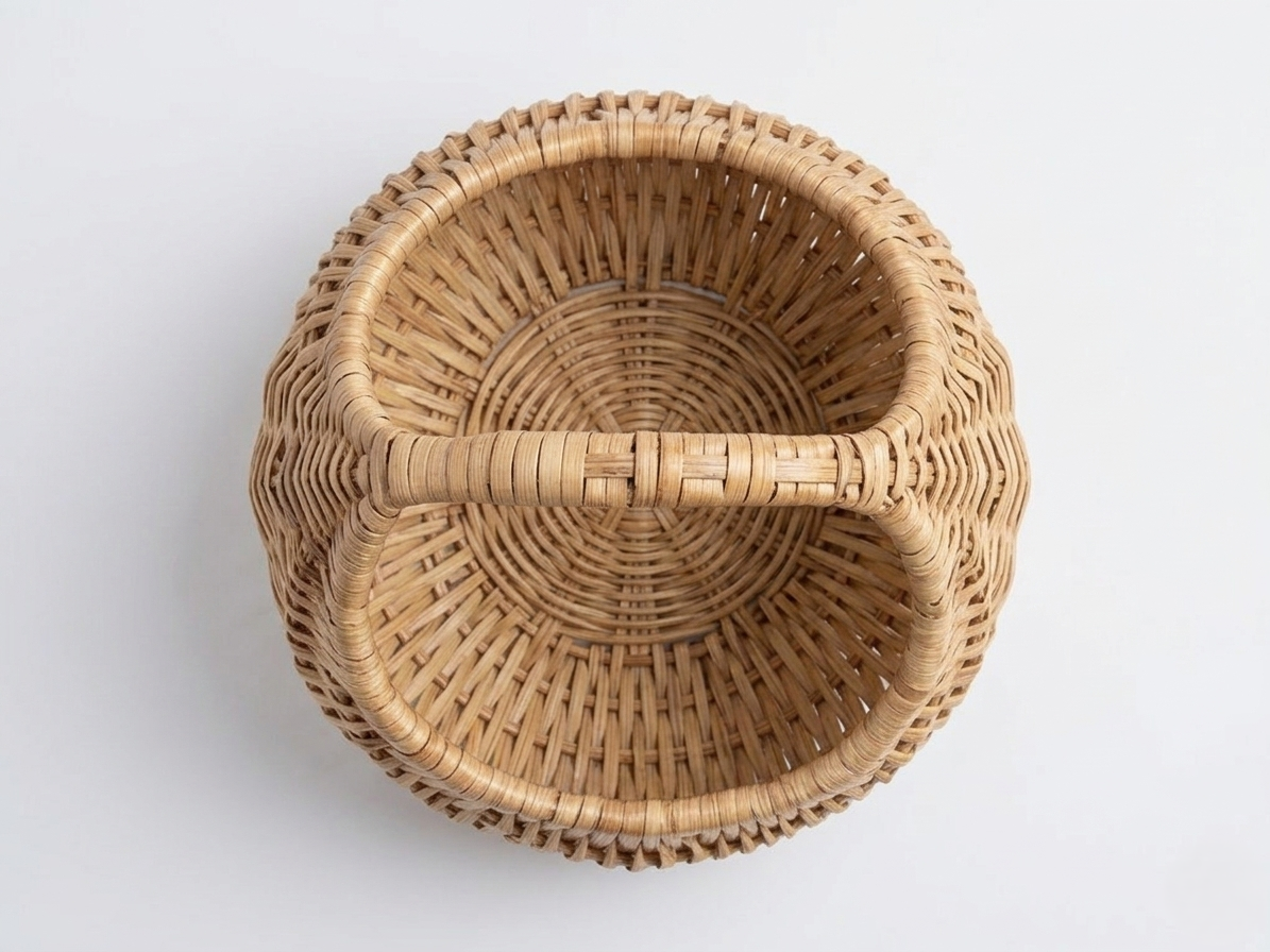 Mini Handwoven Cane Basket with Built-In Handle