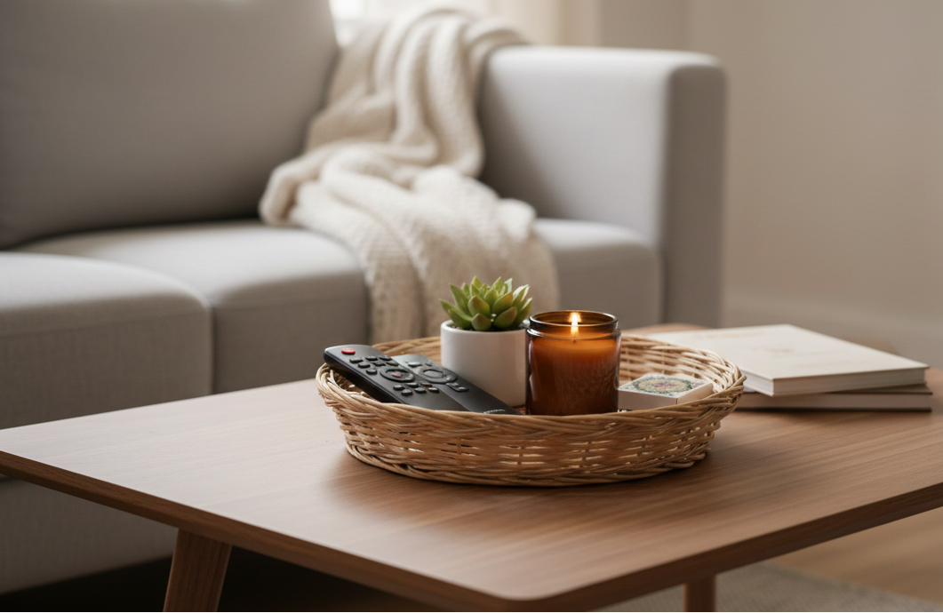 Handwoven Round Cane Tray Basket