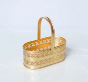 Golden Oval Shaped Metal Decorative Basket With Handle