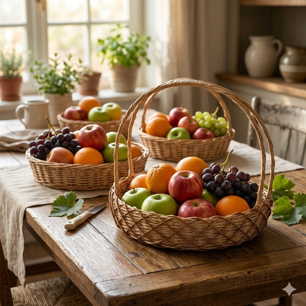 Handwoven Willow Basket with Handle – Set of 3