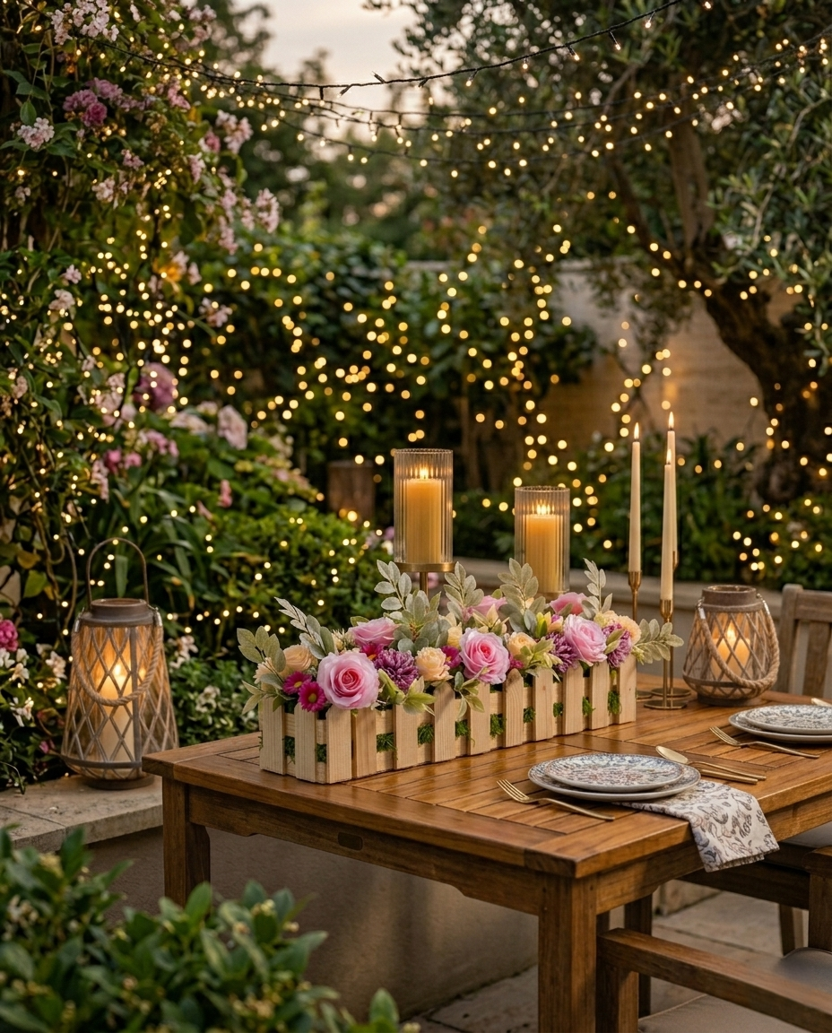 Rustic Floral Wooden Planter Arrangement