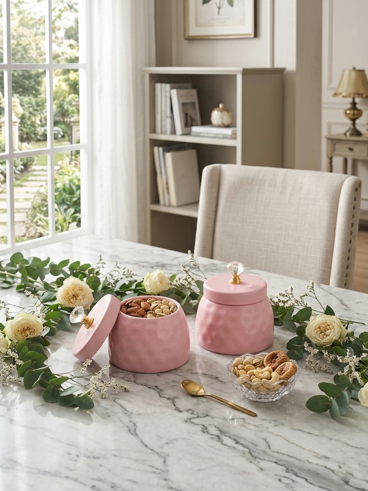 Decorative Storage Jar with Crystal Lid (Set of 2)