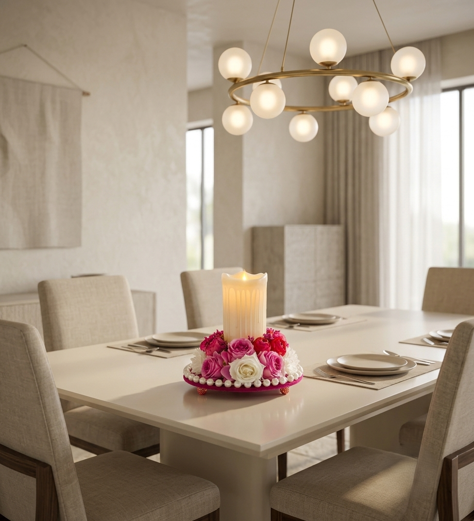 Pink Floral LED Candle Centerpiece