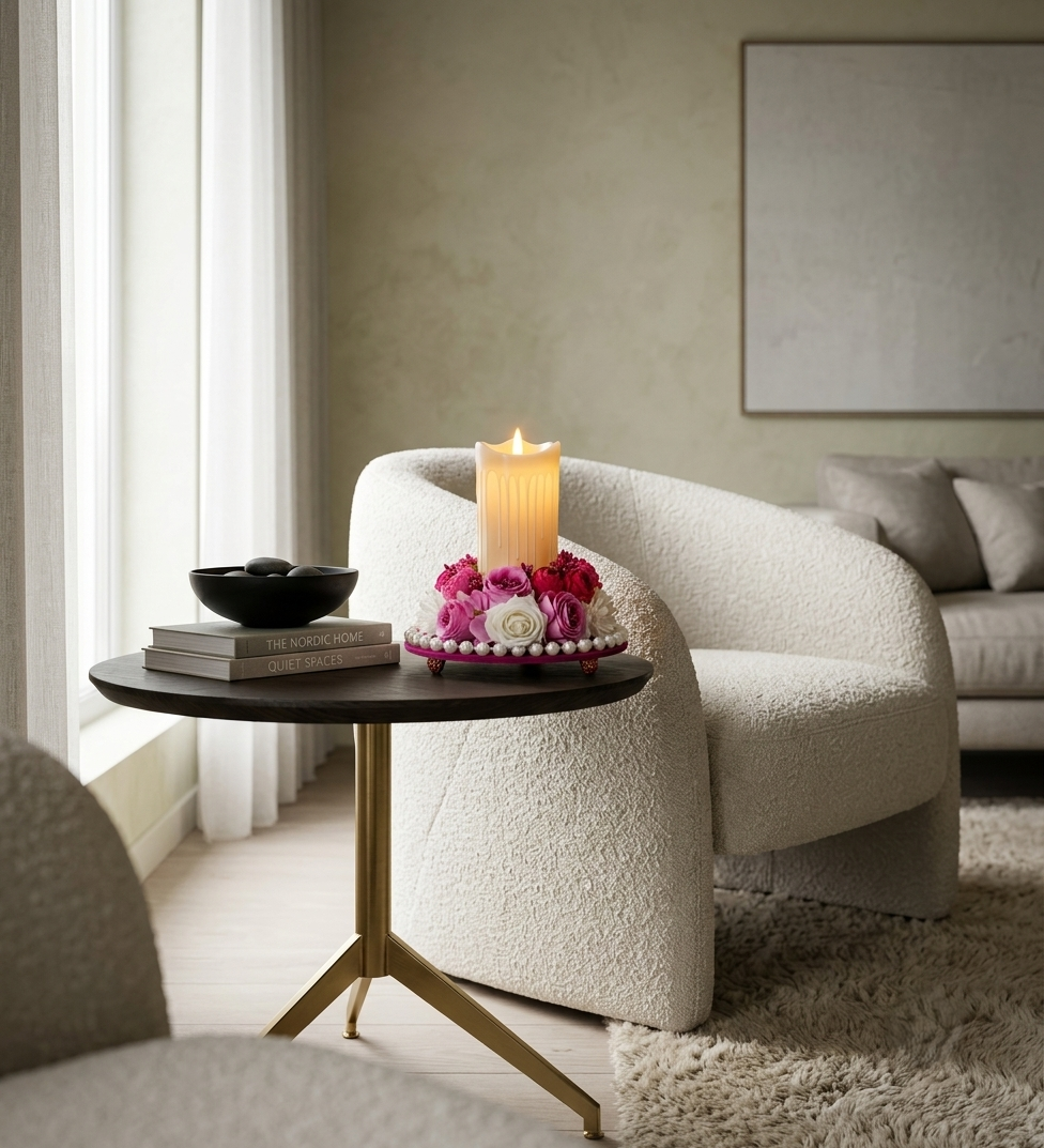 Pink Floral LED Candle Centerpiece