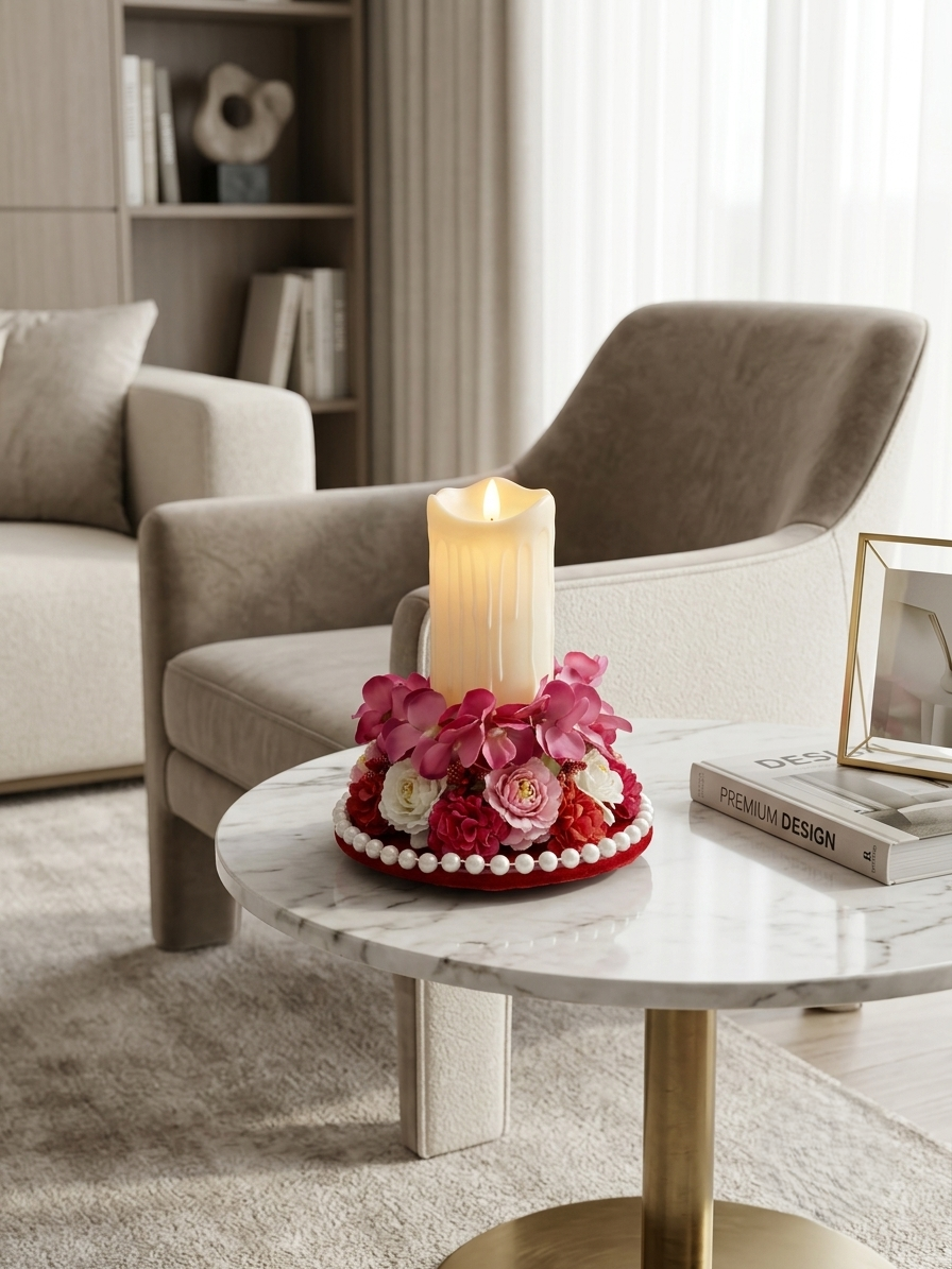 Pink Floral LED Candle Centerpiece