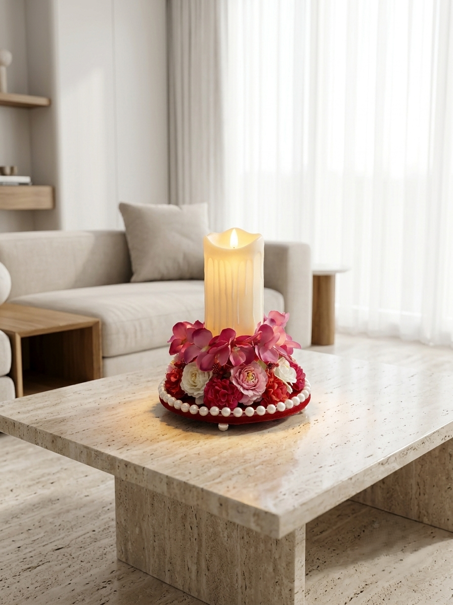 Pink Floral LED Candle Centerpiece