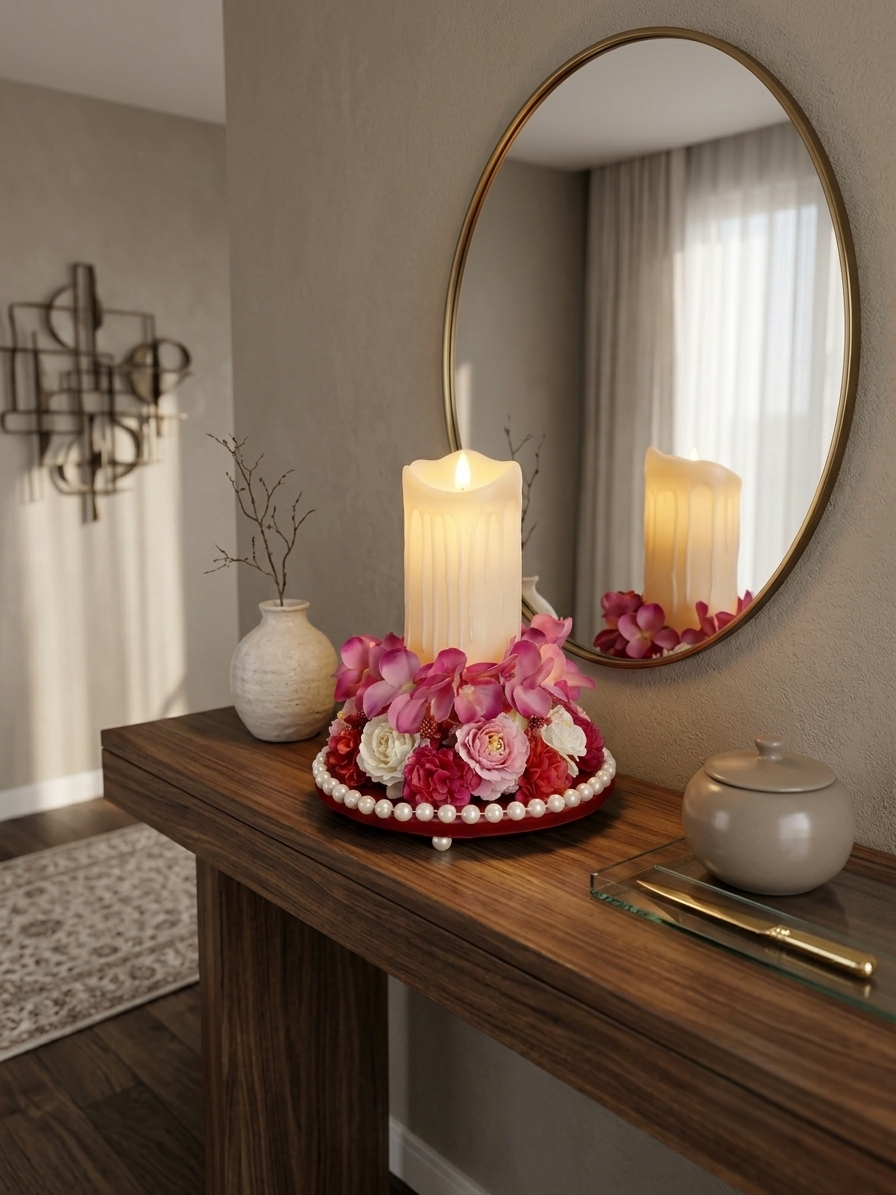 Pink Floral LED Candle Centerpiece