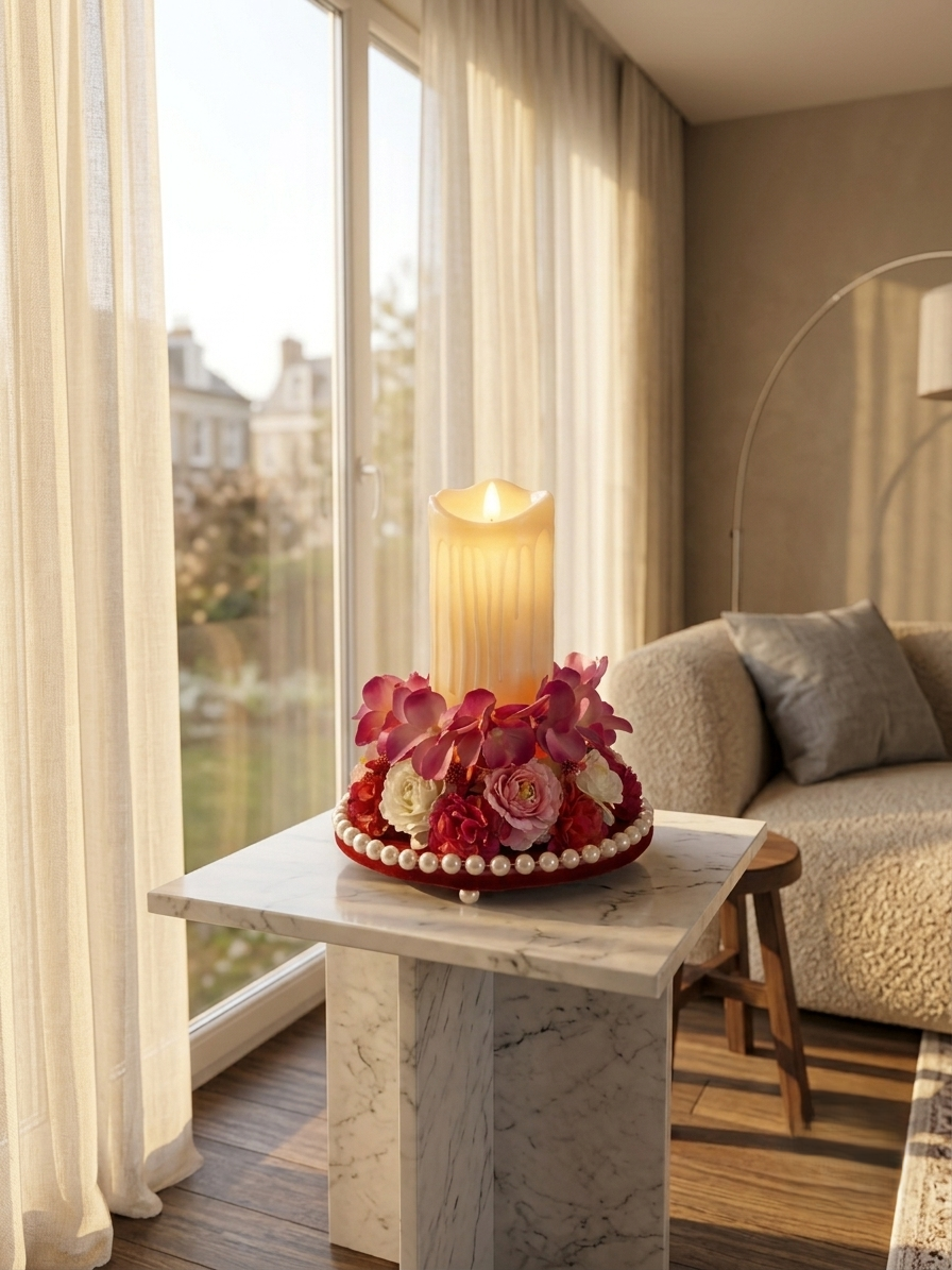 Pink Floral LED Candle Centerpiece
