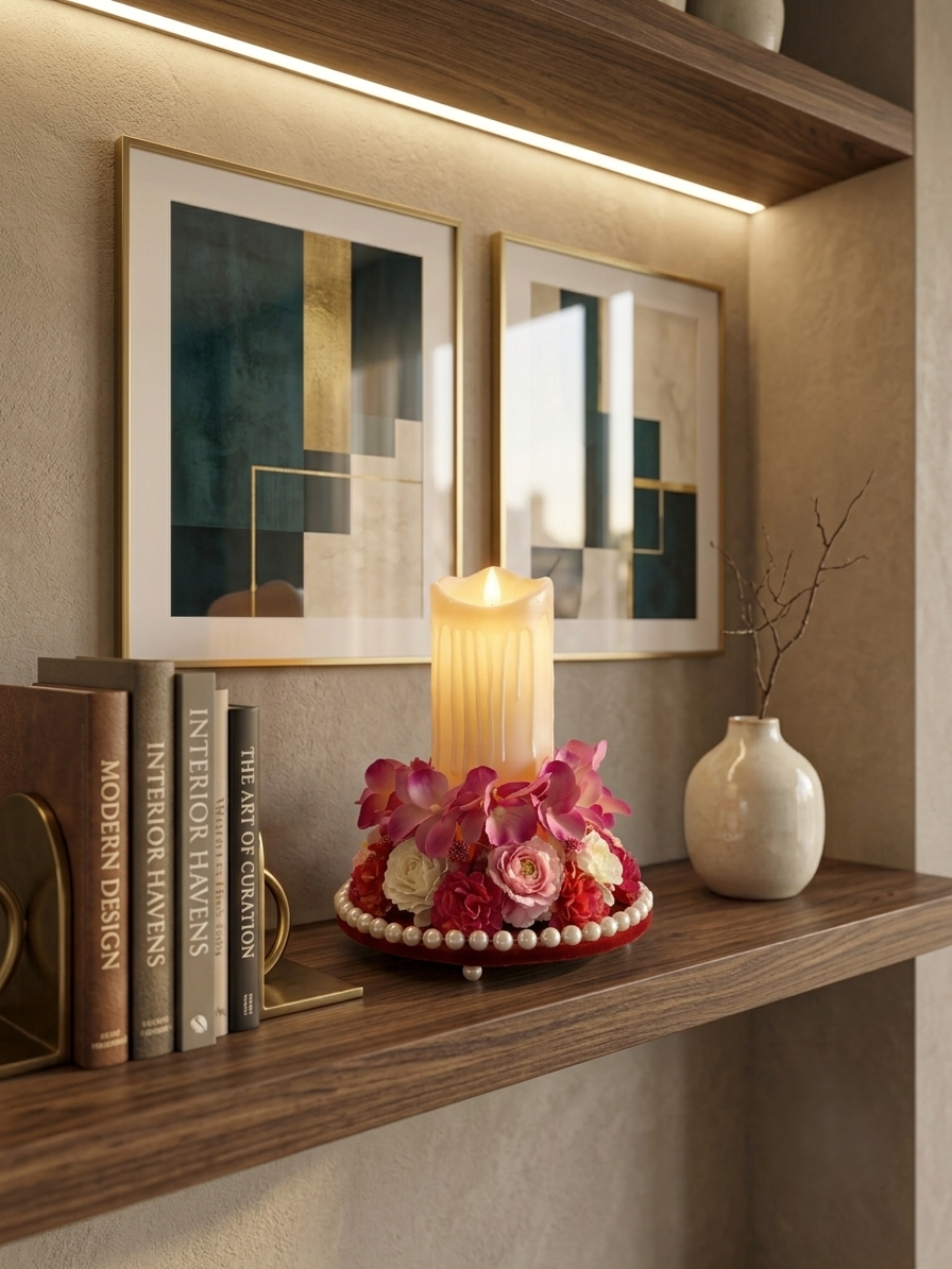 Pink Floral LED Candle Centerpiece