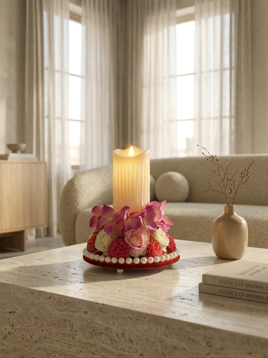 Pink Floral LED Candle Centerpiece