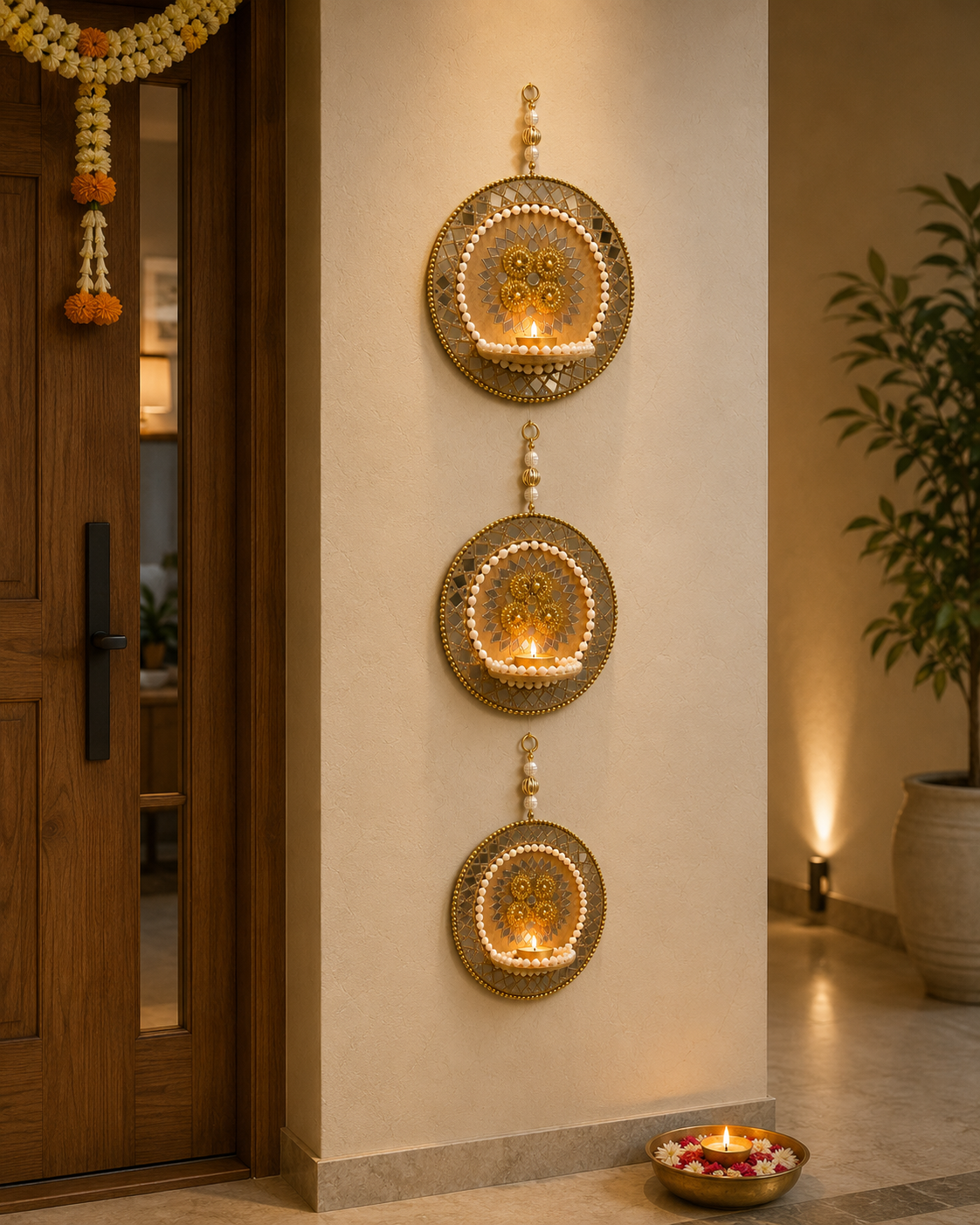 Mosaic Mirror Tealight Wall Hanging (Set of 3)