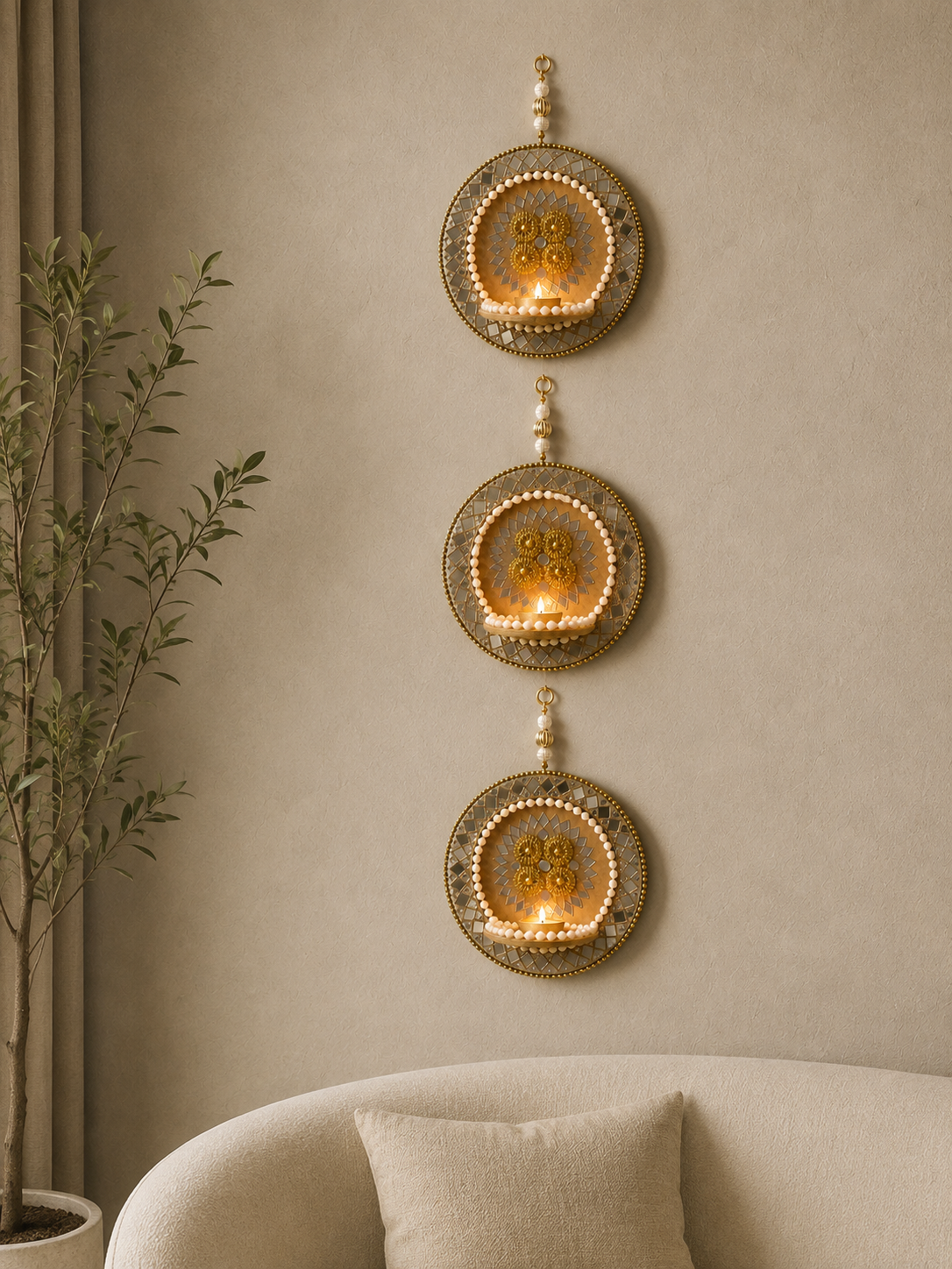 Mosaic Mirror Tealight Wall Hanging (Set of 3)