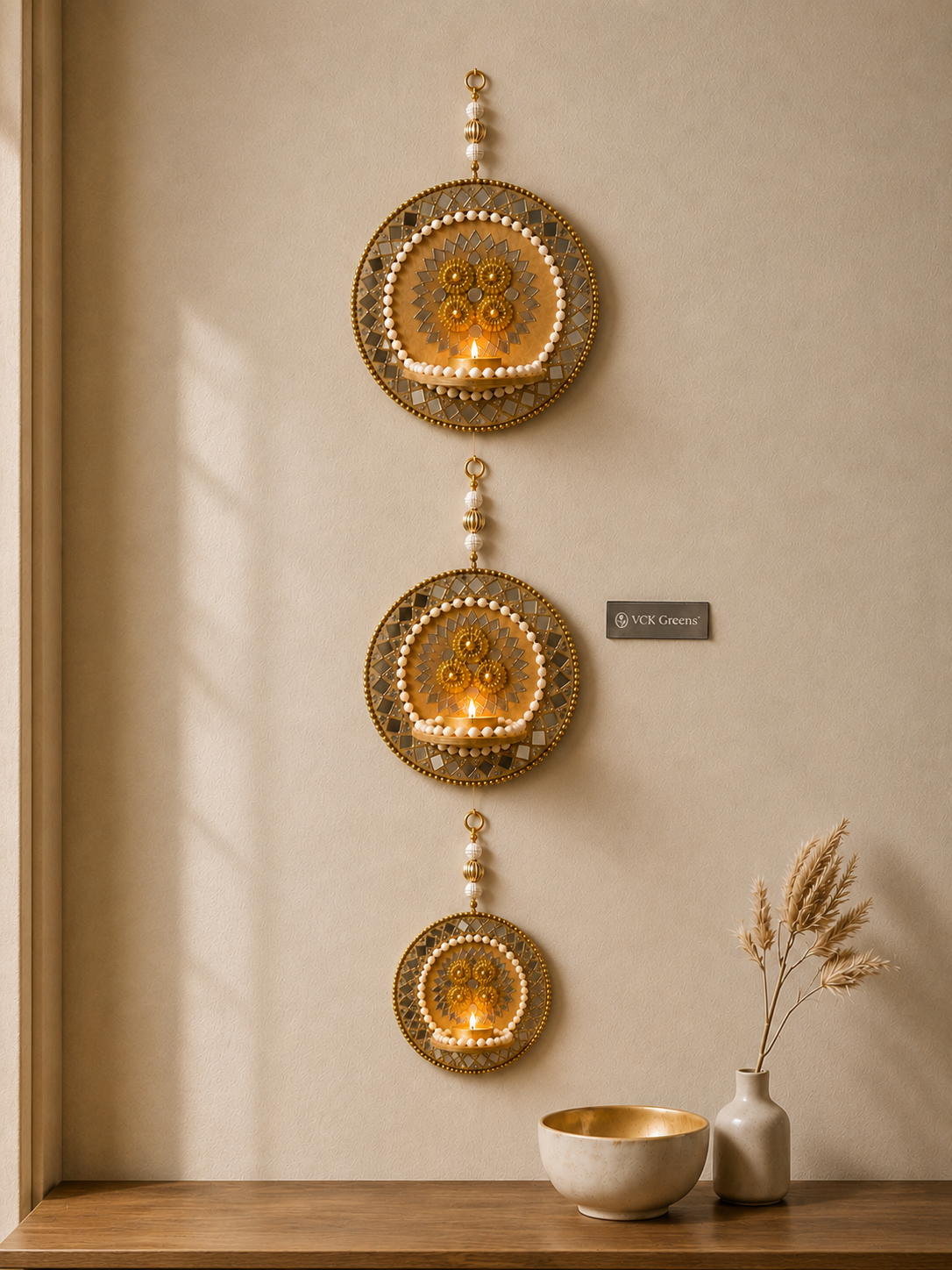 Mosaic Mirror Tealight Wall Hanging (Set of 3)