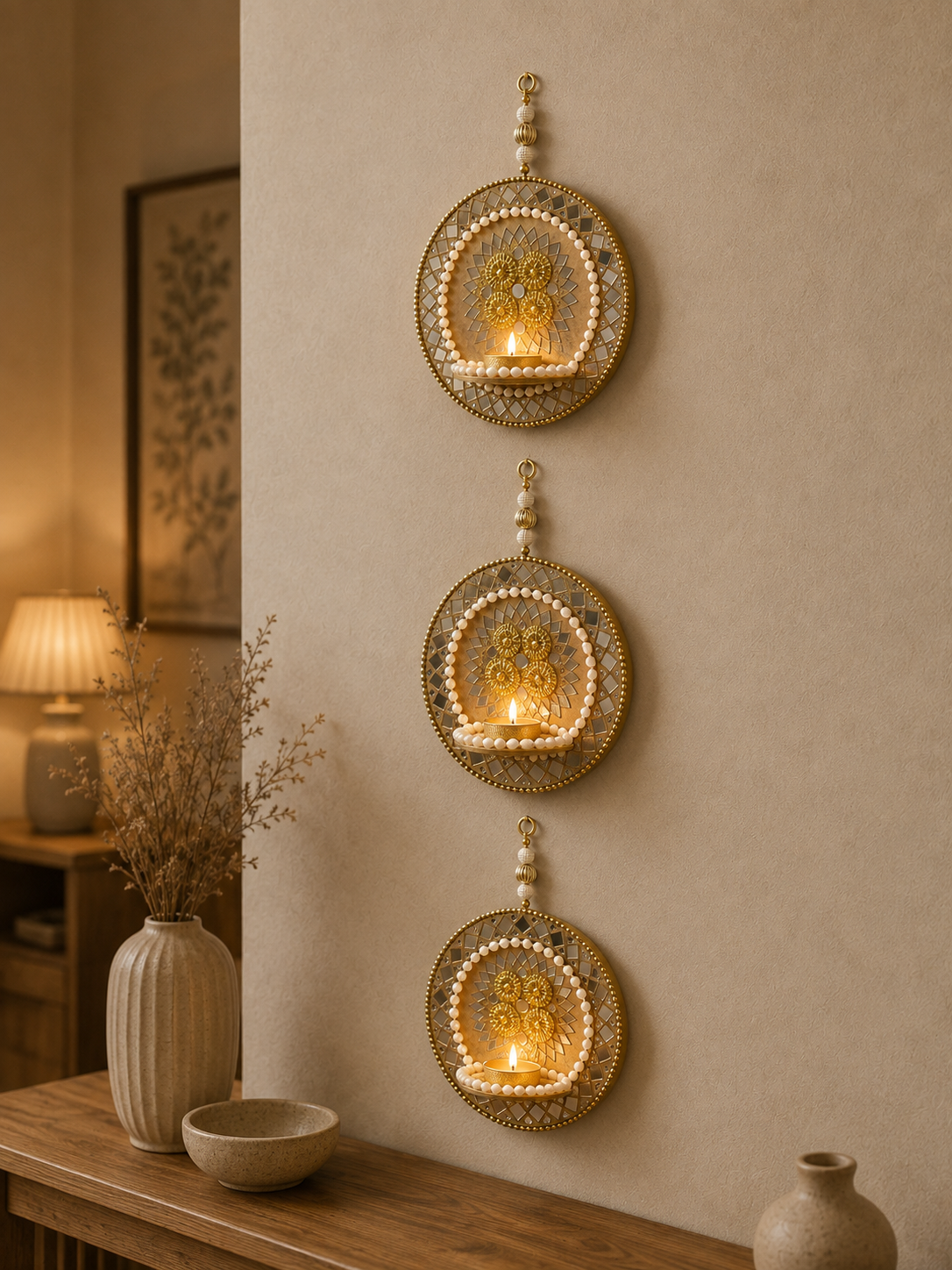 Mosaic Mirror Tealight Wall Hanging (Set of 3)