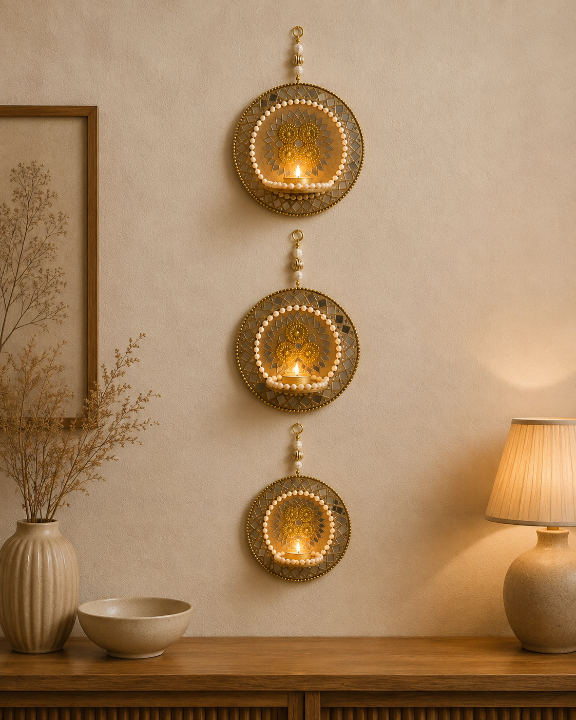 Mosaic Mirror Tealight Wall Hanging (Set of 3)