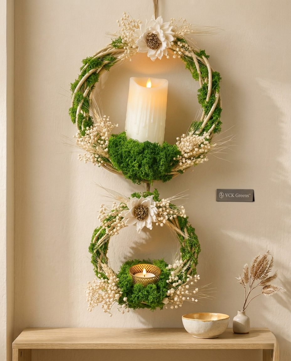 Floral Moss Wall Candle Holder