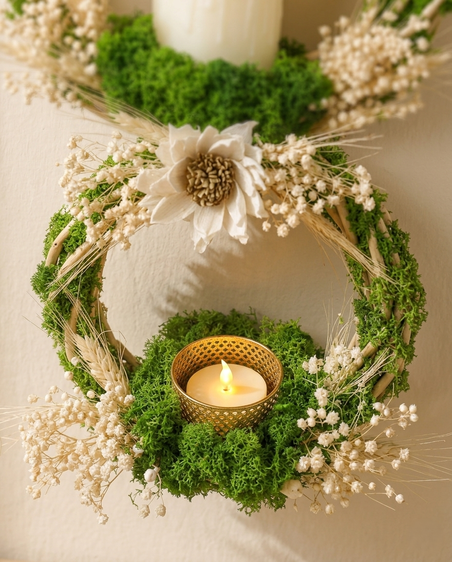 Floral Moss Wall Candle Holder